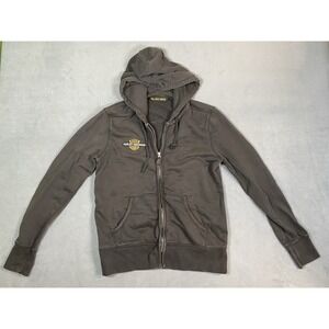 Harley Davidson Women's Medium Full Zip Studded Hoodie Sweater Jacket Black Moto